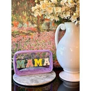Purple & Clear "MAMA" zipper bag pouch w/ colorful letter patches